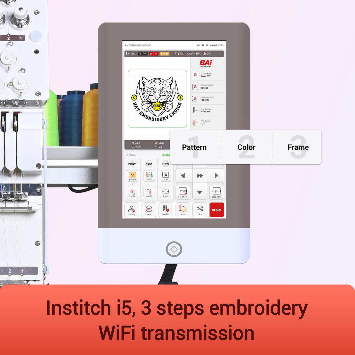 POOLIN The Mirror Multi Needles Commercial Embroidery Machine with Auto Color Change, 13.8x19.7 Inch Embroidery Area, WiFi Transfer, Includes All Accessories for Hats, T-Shirts & Hoodies Poolin