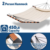 TegerDeger 12FT 2 Person Hammock Large Hammock 450LB Capacity with V Shaped Hardwood Spreader Bar & Nylon Rope for Outside, Patio, Garden, Backyard, Beach, Poolside - Beige TEGERDEGER