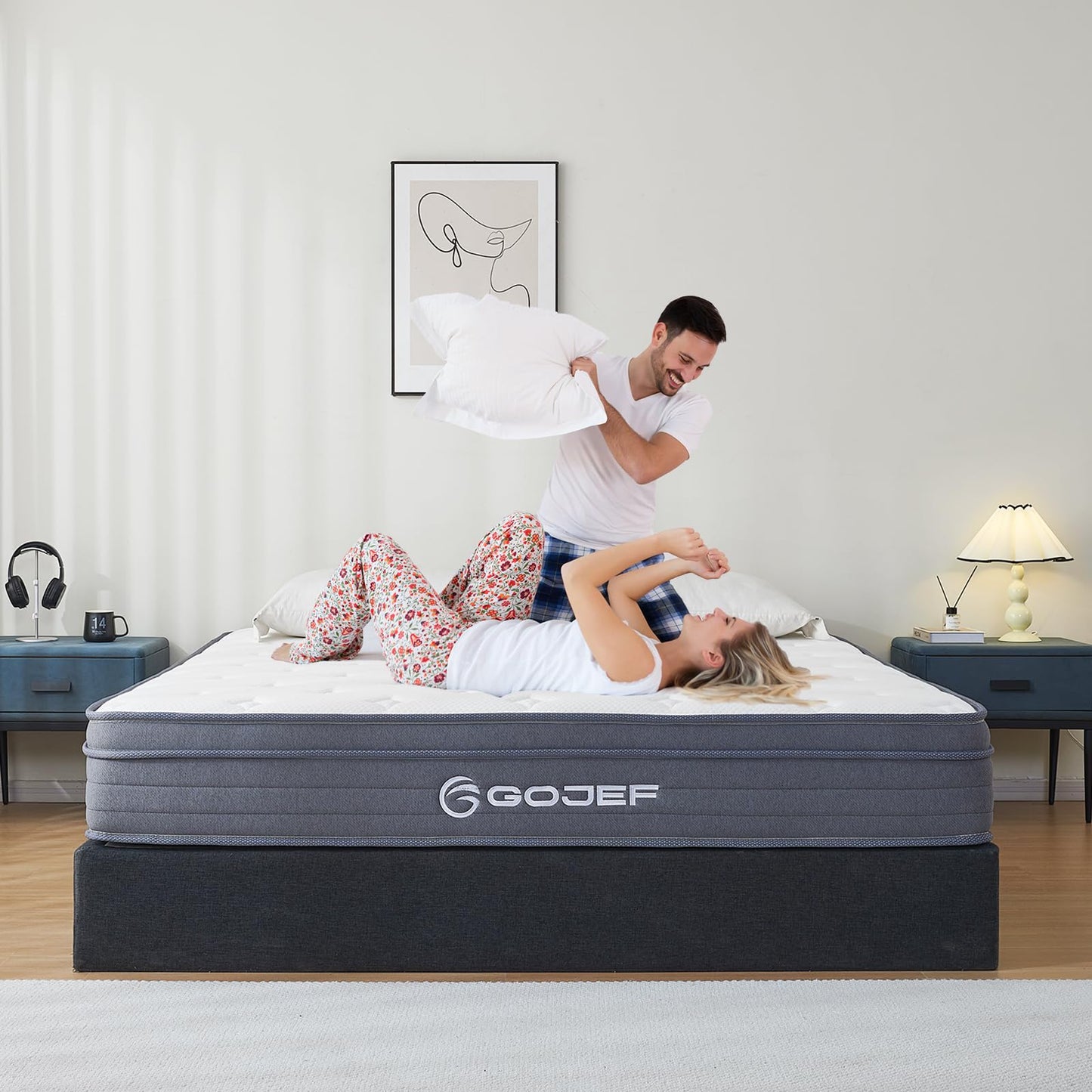 Gojef King Size Mattress, 10 Inch King Mattress, Hybrid Mattress in a Box with Independent Spring, Soft and Comfortable, Pressure Relief, CertiPUR-US Certified