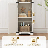 Vabches 5 Tier Bookcase with Doors Set of 2, 67” Tall Farmhouse Bookshelf with Storage Cabinet, Adjustable Shelves & Barn Door, Narrow Wooden Book Shelf for Living Room, Office, Antique White Vabches