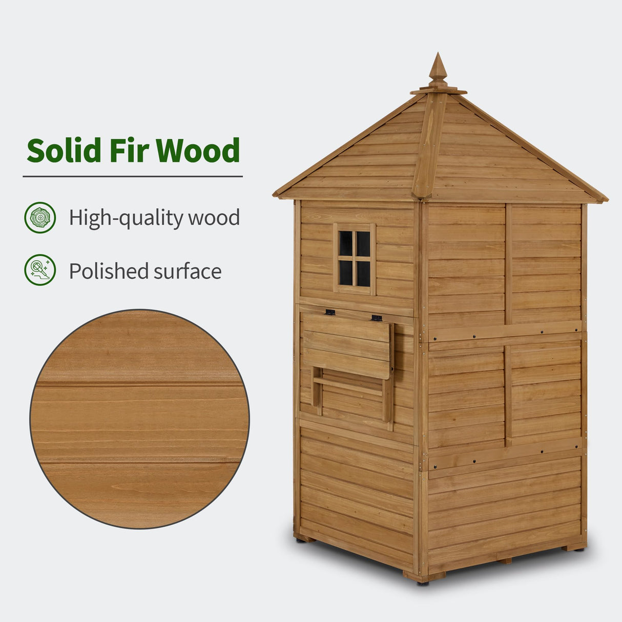 MCombo Large Outdoor Storage Shed with Lockable Door and 6 Shelves, Outside Tall Tool Wooden Cabinet with Double Foldable Tables for Patio Yard Lawn 2645 (Natural) MCombo