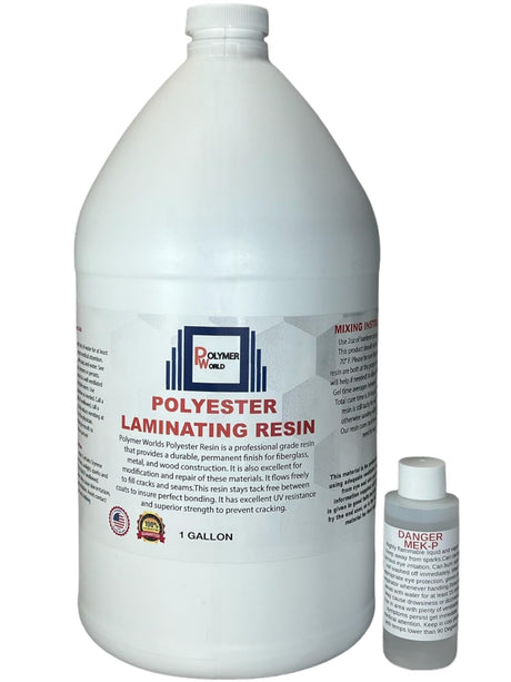 Polymer World- Polyester Resin 1 Gallon Kit with MEKP for Boats, Cars, Surfboard, RV, Pools,Canoes, Jetskis, Watercrafts (PR1G, 1) Polymer World