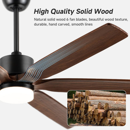 60 Inch Outdoor Ceiling Fans with Lights and Remote, 6 blade Solid Wood Ceiling Fan Large Farmhouse Ceiling Fan with Light for Patio Exterior, 6 Speed Reversible Quiet DC Motor, Dimmable 5-Color