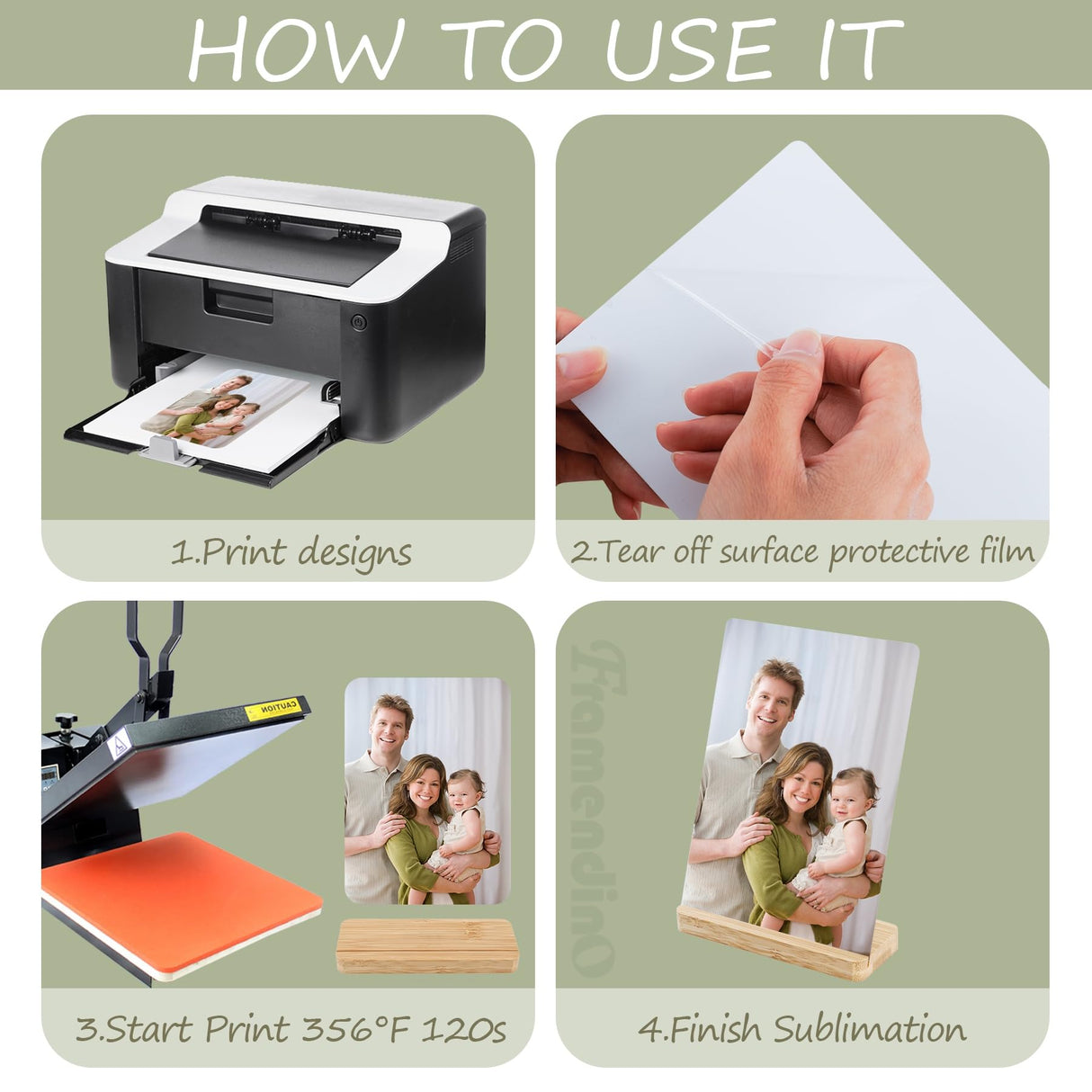 Framendino, 4 Pack Sublimation Photo Frames Blanks 5 x 7 Inch Heat Transfer Metal Picture Frames with Wood Base DIY Photo Prints Framendino