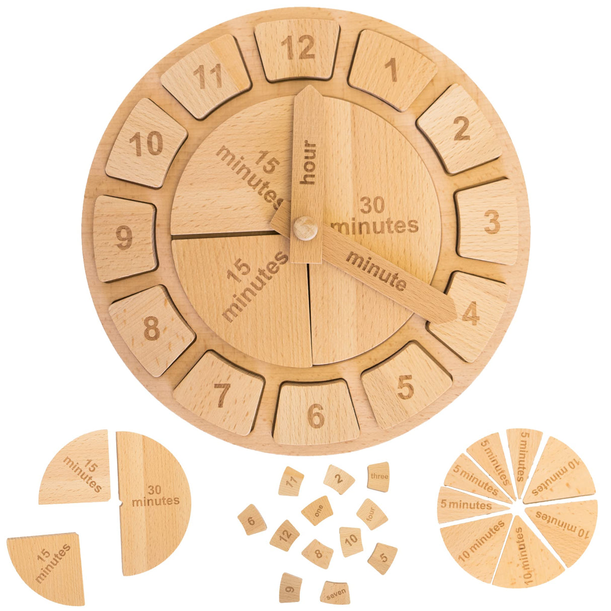 Tomaze Montessori Wooden Toy Clock - Kids' Educational Kit to Teach Time, Fractions, Numbers, & Sorting with Blocks - Early Math Learning - Gift for Age 4+ Boy Girl Preschooler in Classroom Homeschool Tomaze Toys