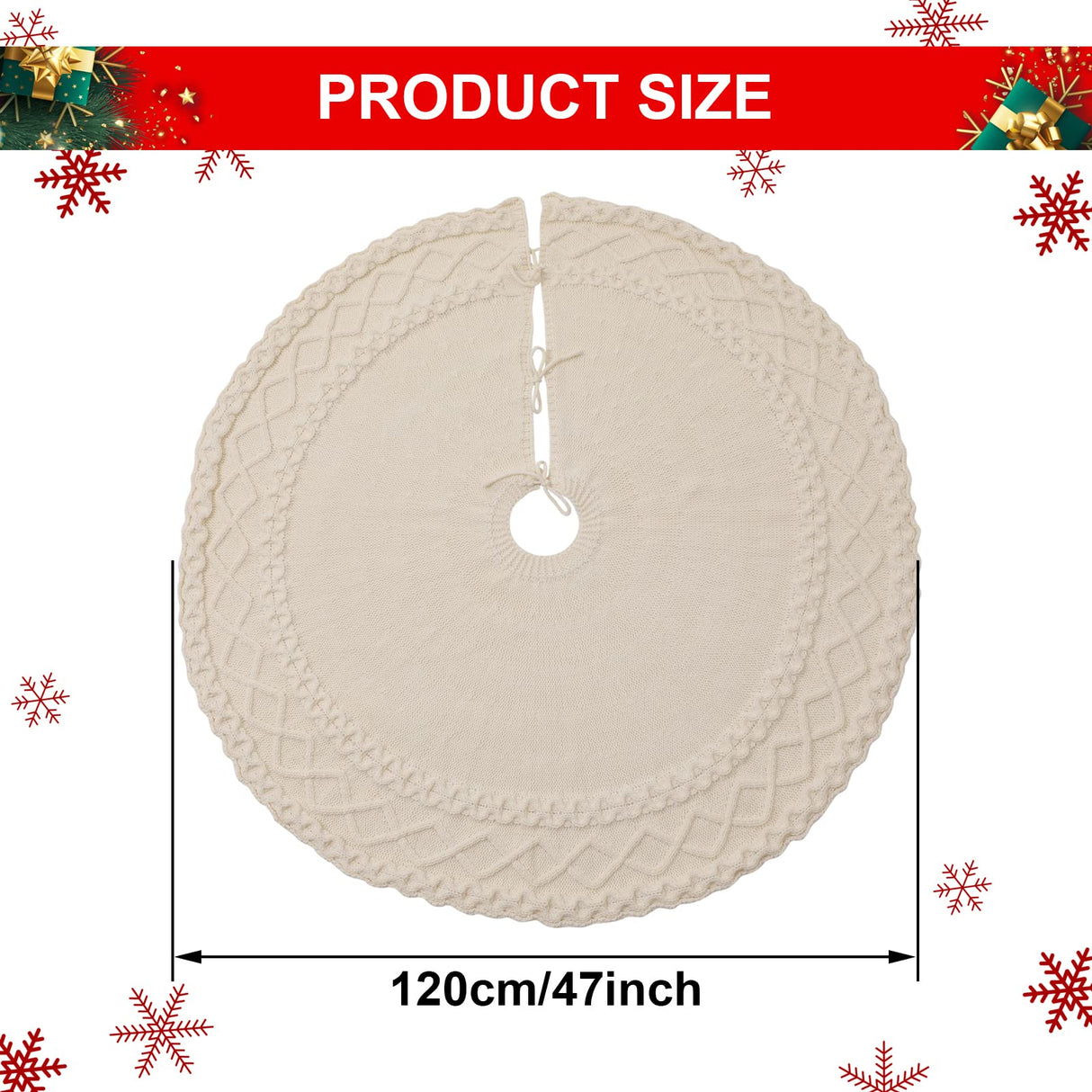 NIBESSER White Knit Tree Skirt 48" - Ivory Knitted Christmas Tree Skirt Mat for Home Party Holiday Ornaments Christmas Decorations NIBESSER