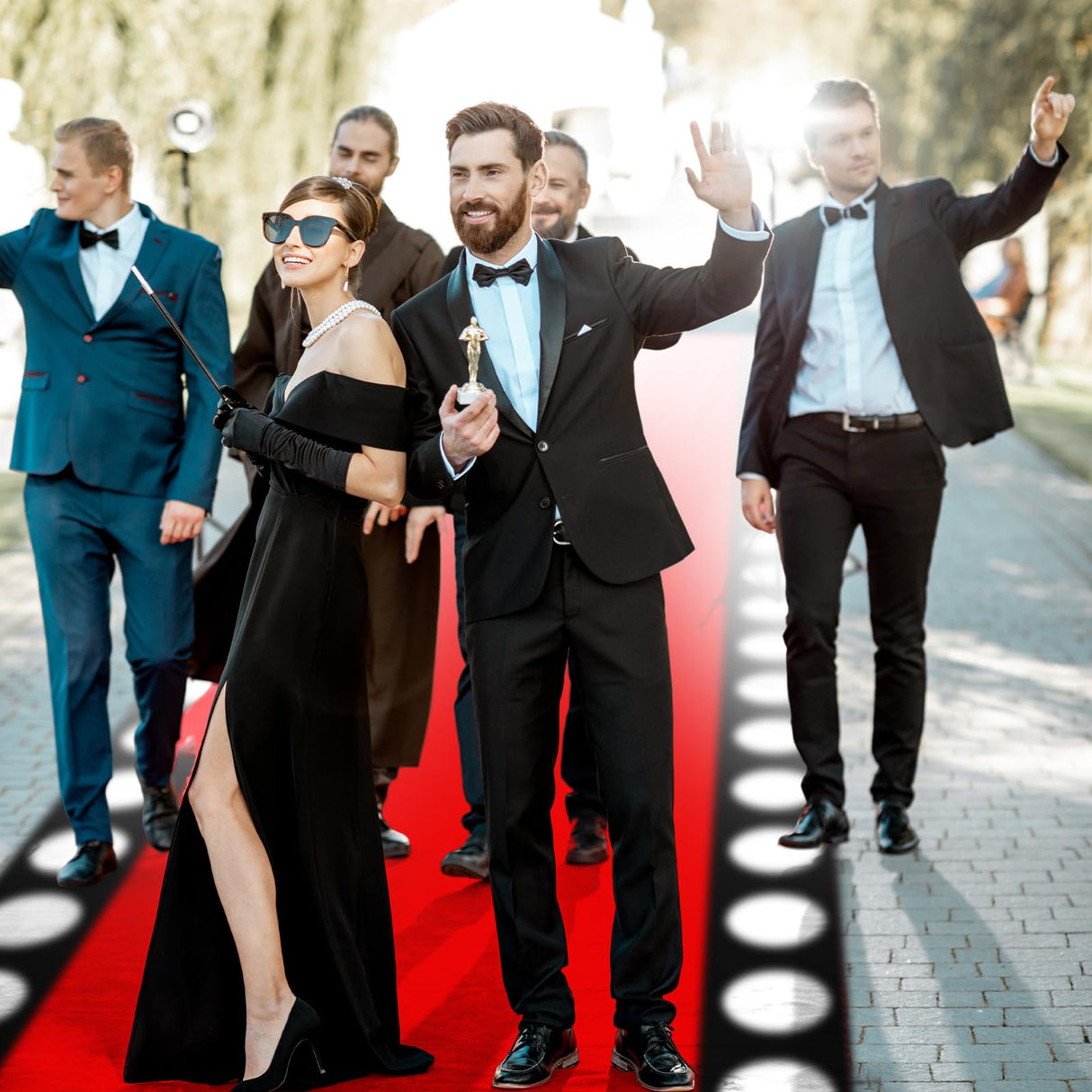 Tinideya 2 x 30 ft Red Carpet Runner for Party Red Aisle Runner with LED Lights Christmas Not Slip Carpet Outdoor Rug Movie Theme Party Accessory for Movie Night Ceremony Film Carnival Tinideya