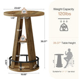Tribesigns Round Bar Table, 39.4" H High Top Bistro Table with Storage, Industrial Cocktail Pub Tables with Metal Footrest for Living Room, Barroom, Small Space, Rustic Brown(Only Table) Tribesigns