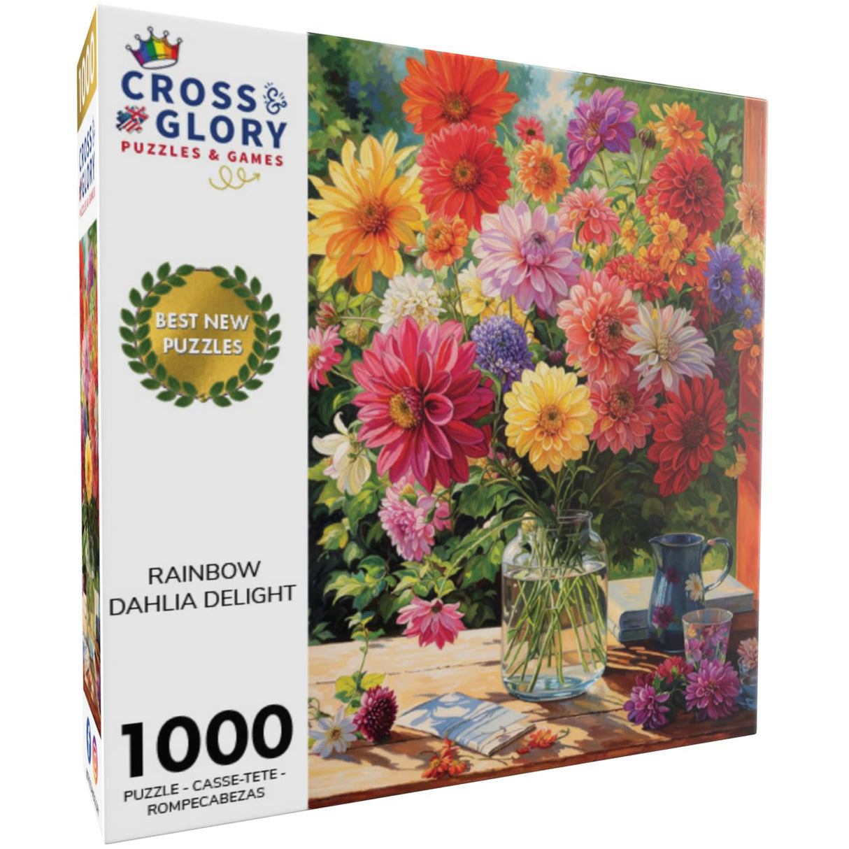 Cross & Glory - Rainbow Dahlia Delight - 1000 Piece Jigsaw Puzzle for Adults | Vibrant Flower Collection | Satin Finish | Challenging & Colorful Art Cross & Glory