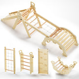 BlueWood 2025 8 in 1 Pikler Triangle Climbing Set Toddler Toys Indoor Baby Jungle Gym Climber Playground for Kids - Natural Wood BlueWood