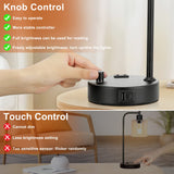 Industrial Table Lamps for Bedrooms Set of 2 - Fully Dimmable Bedside Lamps with USB A and C Ports and Outlet, Black Nightstand Lamps with Glass Shade for Living Room, Desk Lamps for Office Reading Innqoo