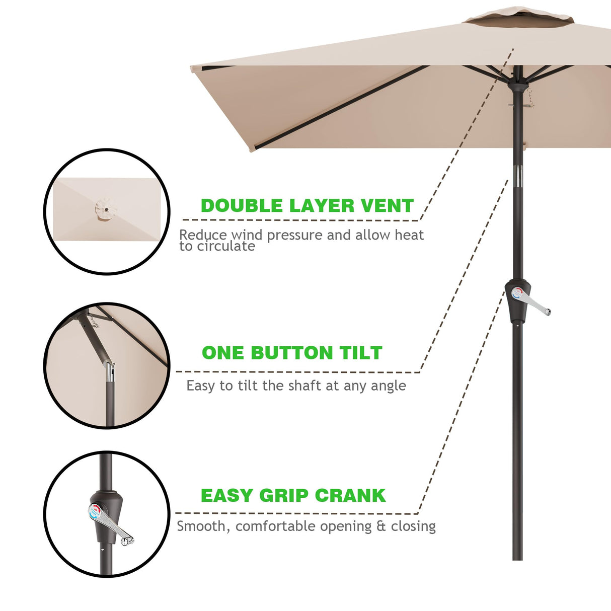 AreShark 6.5' x 10' Rectangular Patio Umbrellas for Outdoor, Outdoor Table Umbrella, Large Outdoor Patio Umbrellas with 6 Sturdy Ribs, Patio Umbrellas for Market, Garden, Pool (Beige) AreShark