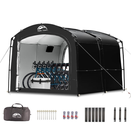 Happy Travel Bike Storage Tent, Outdoor 8×7×6.3ft Large 2-in-1 Portable Shed More 30% Top Space W/Double Doors with Mesh, Outside Lawn Mower Shelter and Bicycle Cover for Patio Furniture, Garden Tools HAPPY TRAVEL