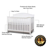 Sorelle Furniture Berkley Round Top Crib, Classic 4-in-1 Convertible Crib, Made of Wood, Non-Toxic Finish, Wooden Baby Bed, Toddler Bed, Child’s Daybed and Full-Size Bed, Nursery Furniture-White SORELLE FURNITURE