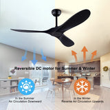QUTWOB 52" Ceiling Fan with Remote Control No Lights,Modern Reversible DC Motor Indoor Outdoor 3 Blades Ceiling Fans for Patio Bedroom Living Room(Black) QUTWOB