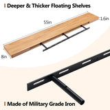 Fun Memories 55 Inch Fireplace Mantel Shelf, Wood Floating Shelves Wall Mounted, Wall Shelves with Invisible Bracket for Living Room Bathroom Bedroom Kitchen, Set of 1 (Natural, 55"x 8") Fun Memories