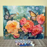 Tucocoo Colourful Rose Paint by Numbers Kits 16x20inch Canvas DIY Digital Oil Painting for Adults Beginner with Brushes and Acrylic Pigment - Floral and Butterfly for Home Decor Gifts (Without Frame) Tucocoo