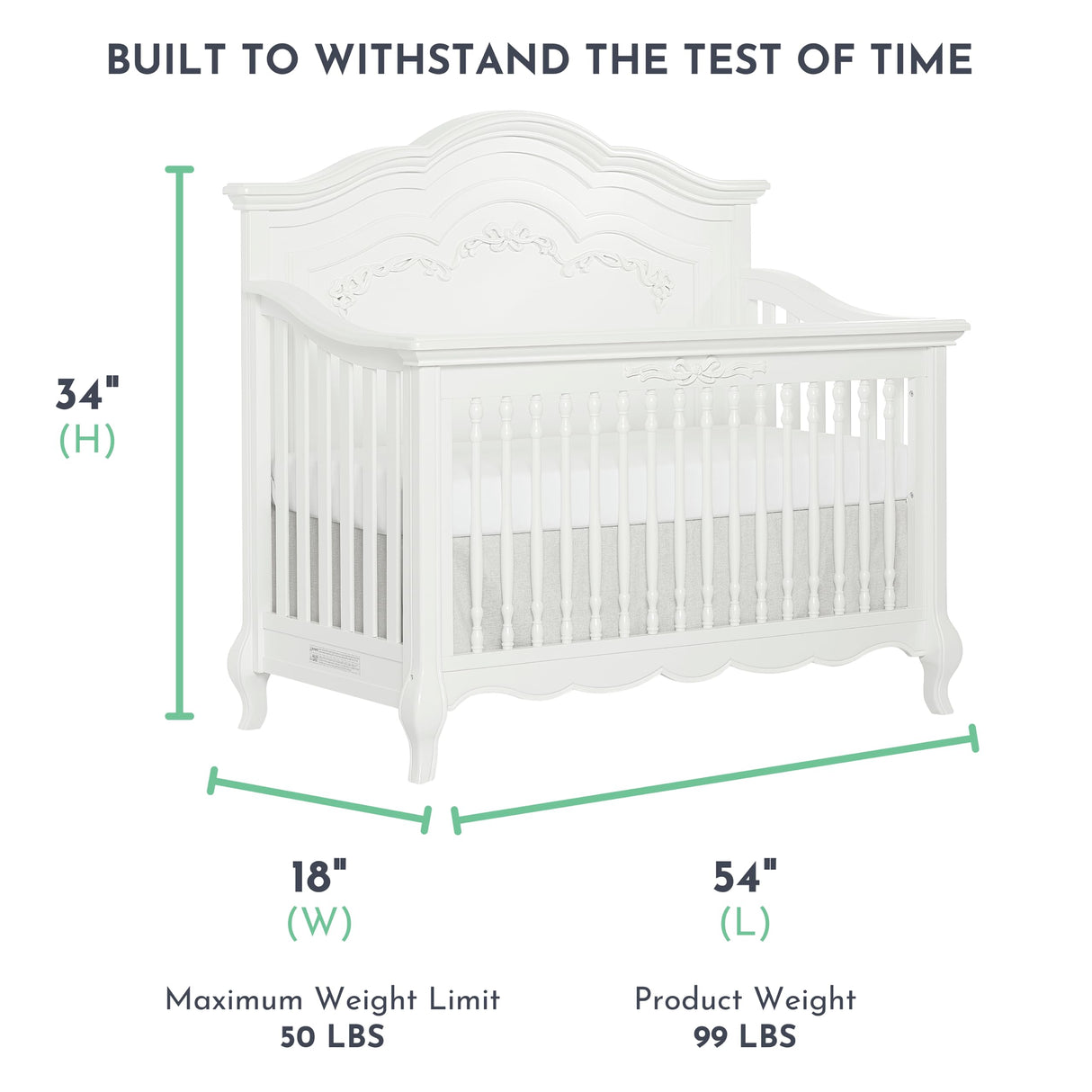 Evolur Aurora 5-in-1 Convertible Crib in Frost, Greenguard Gold Certified, Features 3 Mattress Height Settings, Sturdy and Spacious Baby Crib, Wooden Furniture Evolur