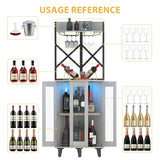 COCO DESIGN Corner Wine Cabinet with Locking Door, Lockable Liquor Bar Cabinet with Light, Whiskey Bar with Glass Door Storage for Home Kitchen, Farmhouse, 2 Glass Holders & 2 Wine Holders, Gray COCO DESIGN