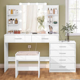 FIONESO Vanity Desk with Mirror & Lights, Makeup Vanity with 6 Drawers, 6 Open Shelves and Power Outlet, 48” Storage Makeup Vanity Desk with Stool Bench for Women, Girls, Bedroom, White FIONESO