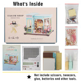 DIY Miniature House Kit,Tailor Shop Dollhouse Miniature Kit with LED & Furniture,Mini Diorama House Building Kit for Adults,3D Wooden Craft Tiny House Mini Model Kit,Home Decor Family Birthday Gifts FLYNOVA