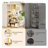 LGHM White and Gold Bookshelf Set of 2 with Metal Frame, 5 Tier Geometric Bookcase, Adjustable Modern Book Shelf with 18 Open Storage Shelves, Display Shelf for Living Room, Office, Bedroom LGHM