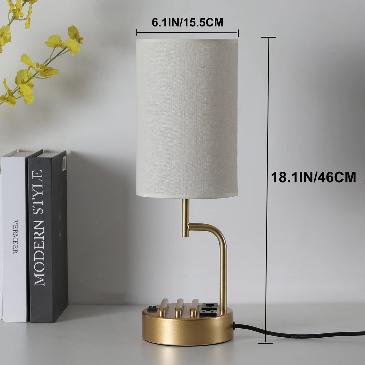 Dreamholder Table Lamp with 3 USB Charging Ports, Modern Desk Lamp with AC Outlet and Phone Stands, Perfect Bedside Lamp for Bedroom, Living Room, Office (Pack of 2), Gold Dreamholder