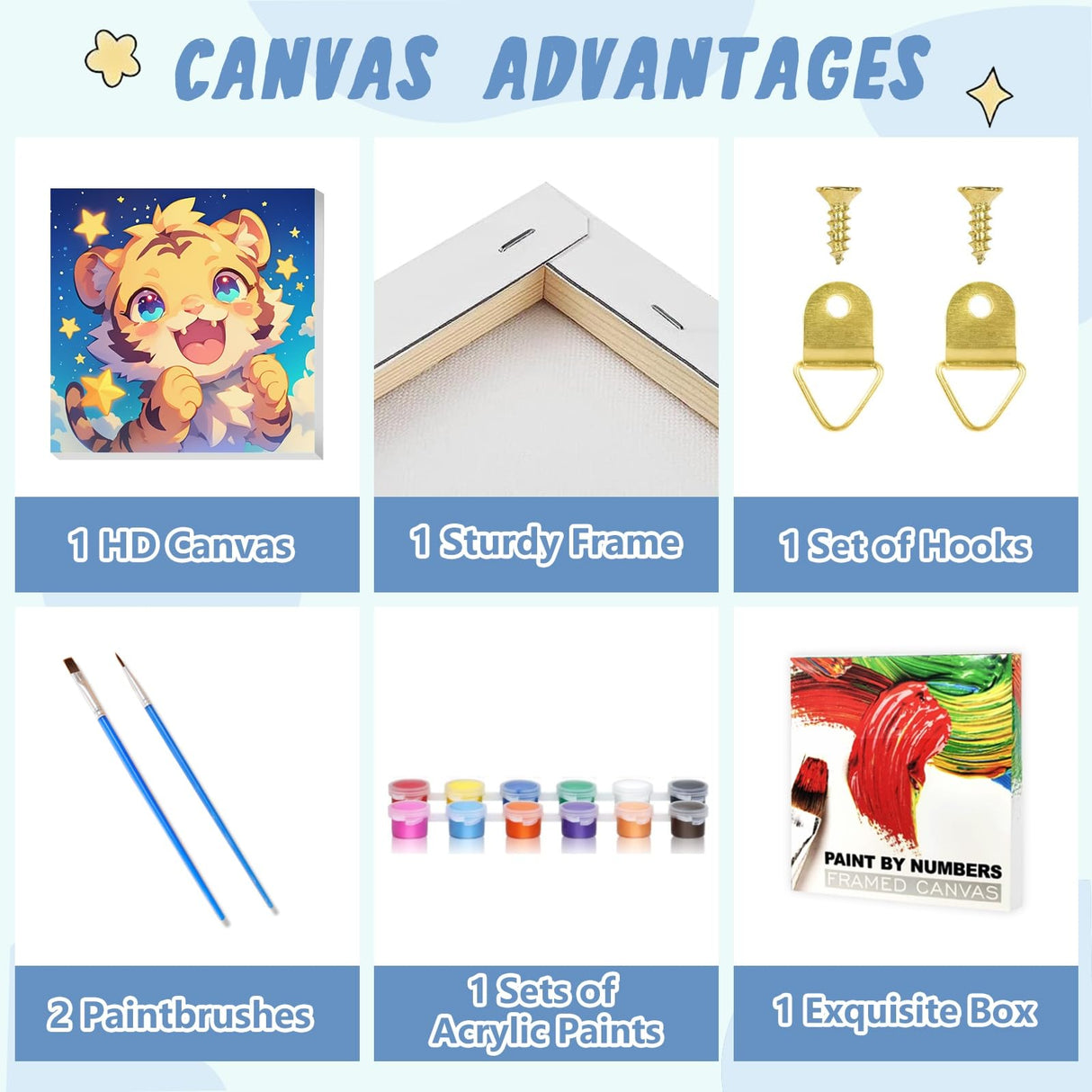 XTCIXAL Paint by Numbers Kit for Kids with Frame, Tiger Paint by Number Kids Age 5-8-12, Paint by Number with Frame for Gifts and Home Decor 8X8 Inch XTCIXAL