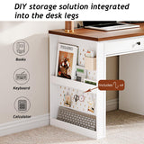 Ieejdn 47" Home Office Desks, Executive Desk, Farmhouse Computer Desk with Drawers and Charging Station, File Drawer, Storage Cabinet, Rustic Computer Writing Desk,Antique White Ieejdn