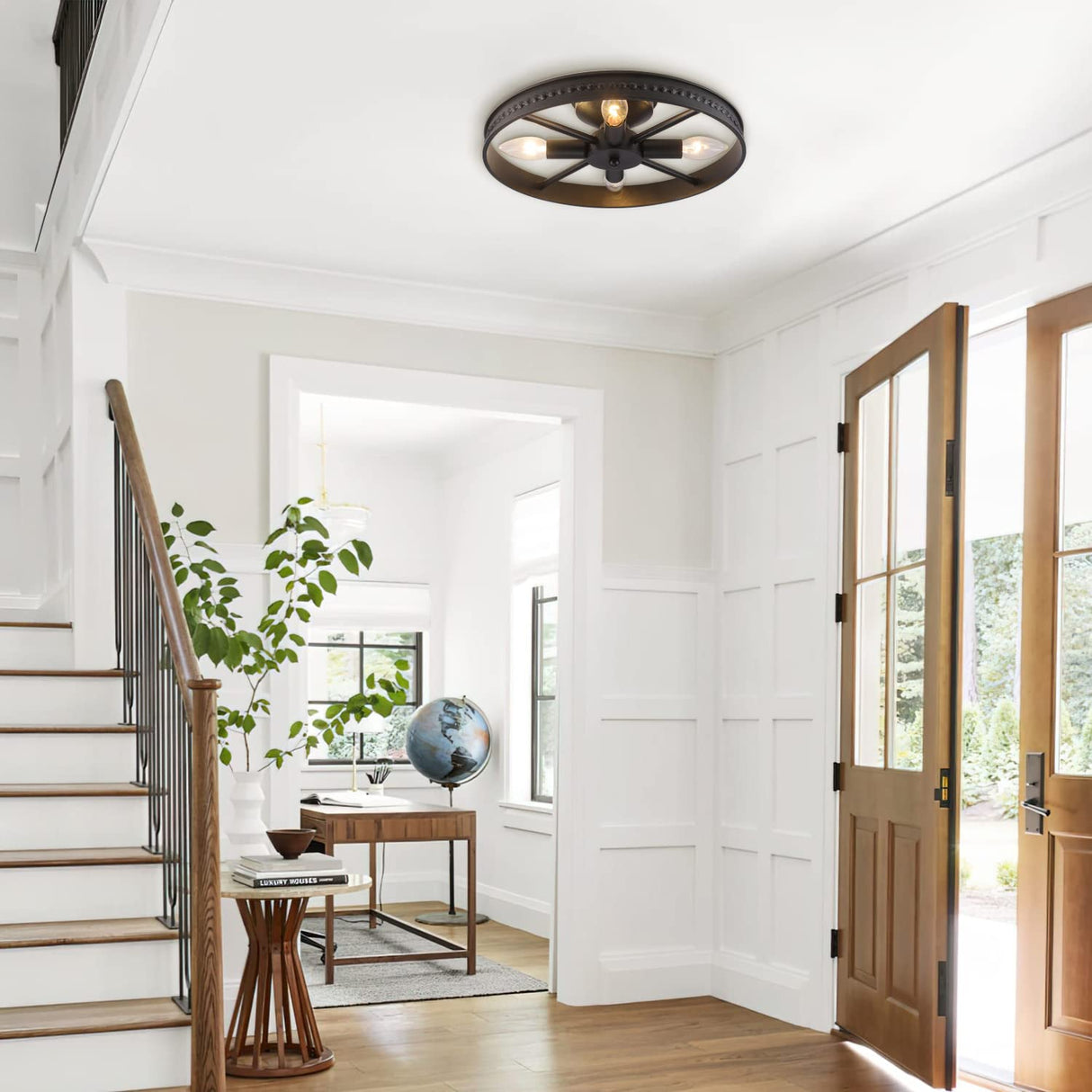 KJLARS Ceiling Light Fixture Flush Mount Ceiling Lamp Black Farmhouse Chandelier Industrial Rustic Light fixtures Pendant Lighting 4-Light E12 Kitchen Lighting KJLARS