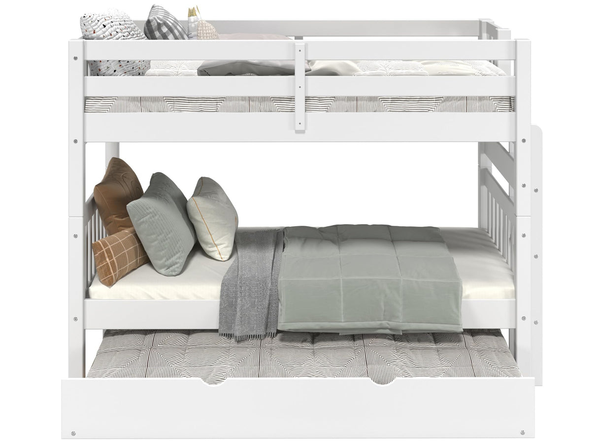 Bedz King Bunk Beds Twin over Twin Mission Style with End Ladder and a Twin Trundle, White Bedz King
