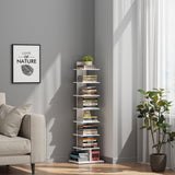 TUTOTAK Vertical Bookshelf, 8-Tier Bookcase, Narrow Spine Book Shelf for Small Space, Corner Standing Shelf for Living Room, Office, Study, Entryway, White BS06BW008 TUTOTAK