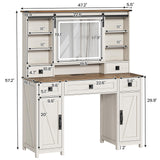 AOGLALTI Farmhouse Vanity Desk with Mirror and Lights, Makeup Vanity with Lights & Charging Station, Large White Vanity Table with Ample Storage Space and Sliding Mirror (White) AOGLLATI