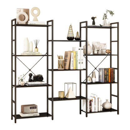 Panana Industrial 4-Tier Bookshelf with 11 Open Shelves and Metal Frame - Black - WoodArtSupply