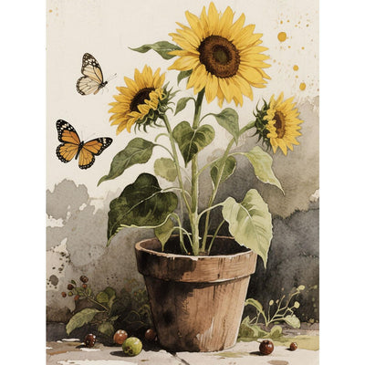 Rustic Style Diamond Art Painting Kits for Adults - Sunflowers Full RoundDrill Diamond Dots Paintings for Beginners, 5D Paint by Numbers Gem Art Painting Kits DIY Crafts Kits 12x16 Inch