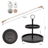 GENMOUS Black Farmhouse Tiered Tray Decor with Distressed Wood Bead Garlands, Wooden Tiered Tray Stand for Seasonal Display, Decorative 2 Tiered Serving Tray with Metal Handle for Rustic Home Décor GENMOUS & CO.