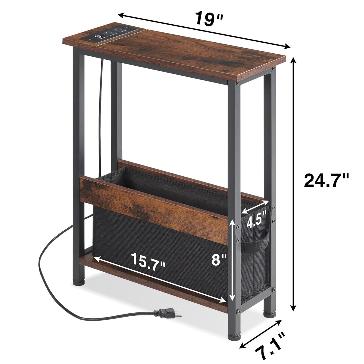 Slim Charging End Table with Storage - For Small Spaces and Bedroom BAMGROW