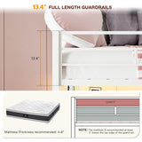 IKIFLY Metal Twin Loft Bed with Desk and Storage Shelves, LED Lights & Charging Station, Loft Bed Frame with 13.4” Guardrail and Ladder, Large Fabric Basket, Clothes Rail, No Box Spring Needed, White IKIFLY