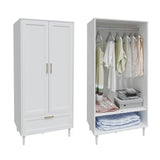 ALBSL Bedroom Armoire Wardrobe Closet with Hanging Rod,60" 2 Door Almirah for Clothes with Drawers,Morden Storage Cabinet,White ALBSL
