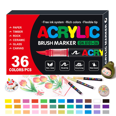 KsopiaVobs 36 Color Acrylic Paint Pens, Soft Brush Tip Acrylic Paint Markers,Quick-Drying Waterproof Acrylic Markers for Canvas, Rock Painting, Wood, Stone, Glass, Ceramic, Fabric Painting, DIY Crafts KsopiaVobs