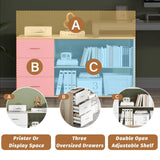 HOMBCK L Shaped Desk with Drawers and Shelves, 55" Craft Desk with Storage, Removable Monitor Stand, Reversible L Shaped Desk, Corner Desk for Bedroom,Home Office, Walnut and White HOMBCK