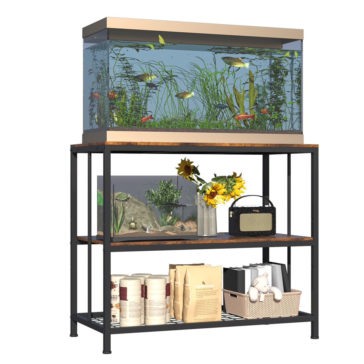 YDTOP 40-50 Gallon Fish Tank Stand,Heavy Duty Metal 40 Gallon Aquarium Stand 3-Tier Adjustable Storage Shelves for 40-50 Gallon Fish /Turtle/Reptile Tank-36.2*17.7*31.5" YDTOP