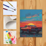Fhuyiks Sunset Muscle Car Paint by Numbers Kit for Adults, Modern Aesthetic Paint by Number on Canvas, Abstract Art Digital Oil Painting Kits Suitable for Home Wall Decoration Gift 16"x 20" Fhuyiks
