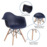 Flash Furniture Alonza Series Navy Plastic Chair with Wooden Legs Flash Furniture