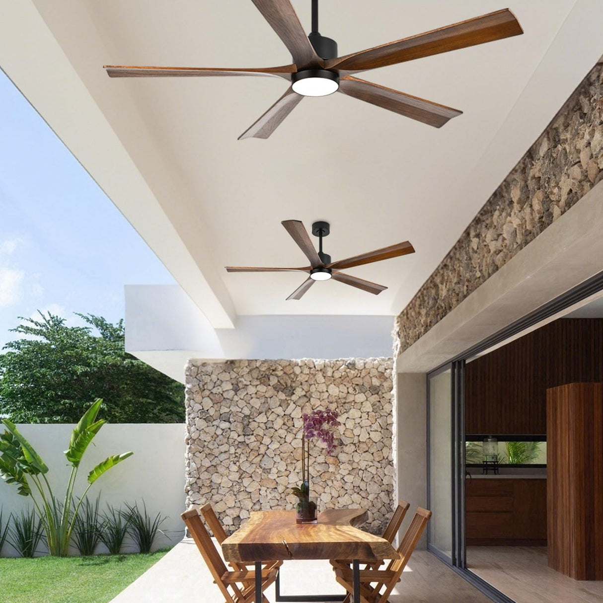 heimo 60 Inch Ceiling Fans with Lights and Remote, Wood Indoor Outdoor Ceiling Fan with Light for Patios Living Room Bedroom 5 Blades DC Motor Mid Century Modern Wooden Fan (Walnut) heimo