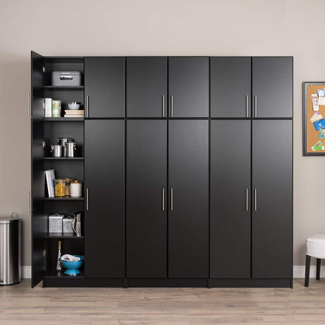 Prepac Elite Functional 6-Piece Garage Cabinets and Storage System Set D, Simplistic Garage Closet Shop Cabinets 16" D x 96" W x 89" H, Black, BRSX-1013-6M Prepac