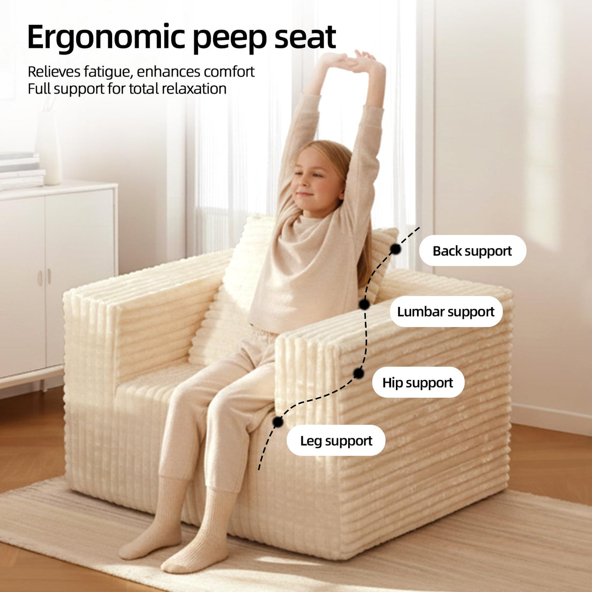 Single Cloud Sofa, Giant Bean Bag Chair with High Backrest & Wider Armrest, Foam Boneless Couch for Small Spaces, Comfy Furry Sofas with Pillows for Living Room, Bedroom, Apartment, Dorm, Office Sonovafurn