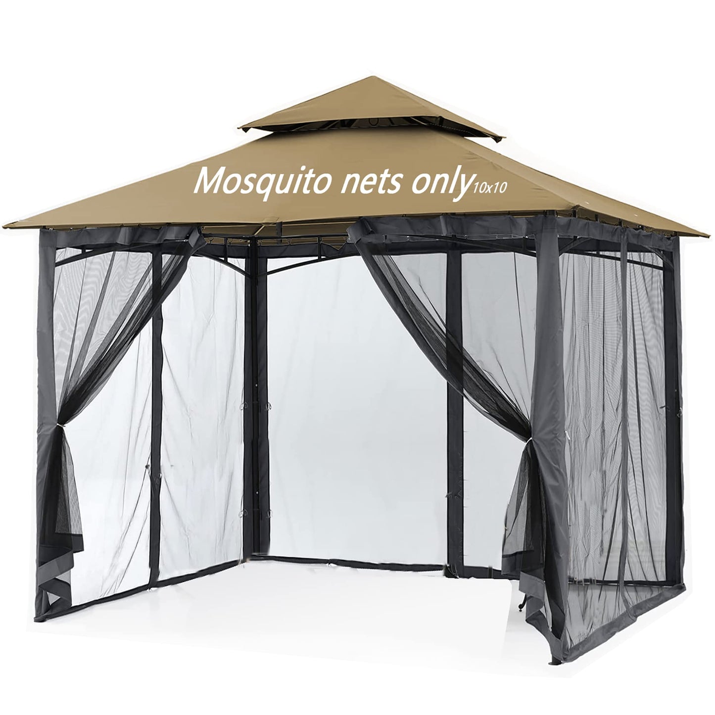 Mosquito Netting for Gazebo Canopy, Replacement Screen Walls Netting with Slip Rings, 4-Door Zipper, Easy to Install Black (Net Only) (10x10FT)