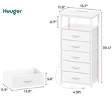 Huuger White Dresser with 5 Drawers & Charging Station, Tall Dresser for Bedroom, Tall Night Stand with PU Leather Finish, Open Shelf, Nightstand for Bedroom, Closet, Hallway, Entryway Huuger