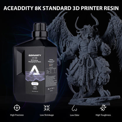 Aceaddity Standard 3D Printer Resin - 405nm Photopolymer Resin LCD/DLP UV-Curing High Precision 3D Printing Liquid Compatible with 8k 3D Printer, 1KG/Bottle (Black)